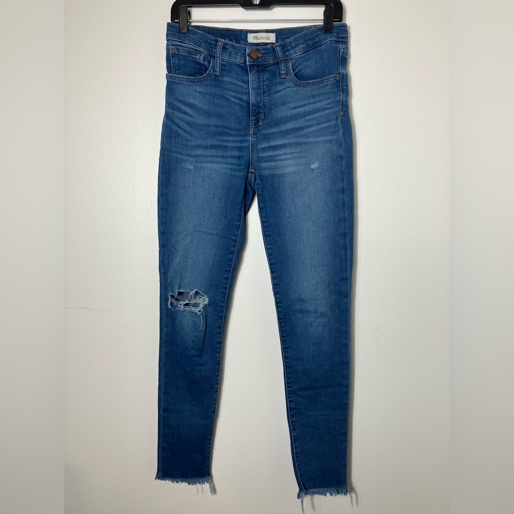 madewell roadtripper jeans Sz 26 Skinny‎ Mid Wash High Rise Raw Hem Casual